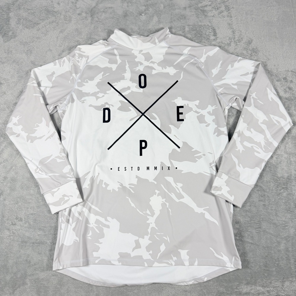 Dope Snow Mens L Snuggle Camo Base Layer Top Mock Neck Long Sleeve Grey White